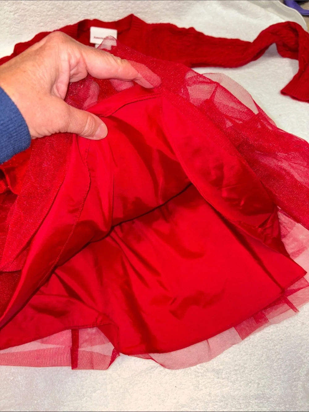 American Girl holiday Red Cable Knit Sweater Dress with Tulle Skirt small 7/8